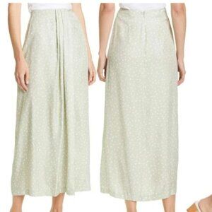 Vince Silk Stone Dot Midi Skirt Celery Size 10 Green White